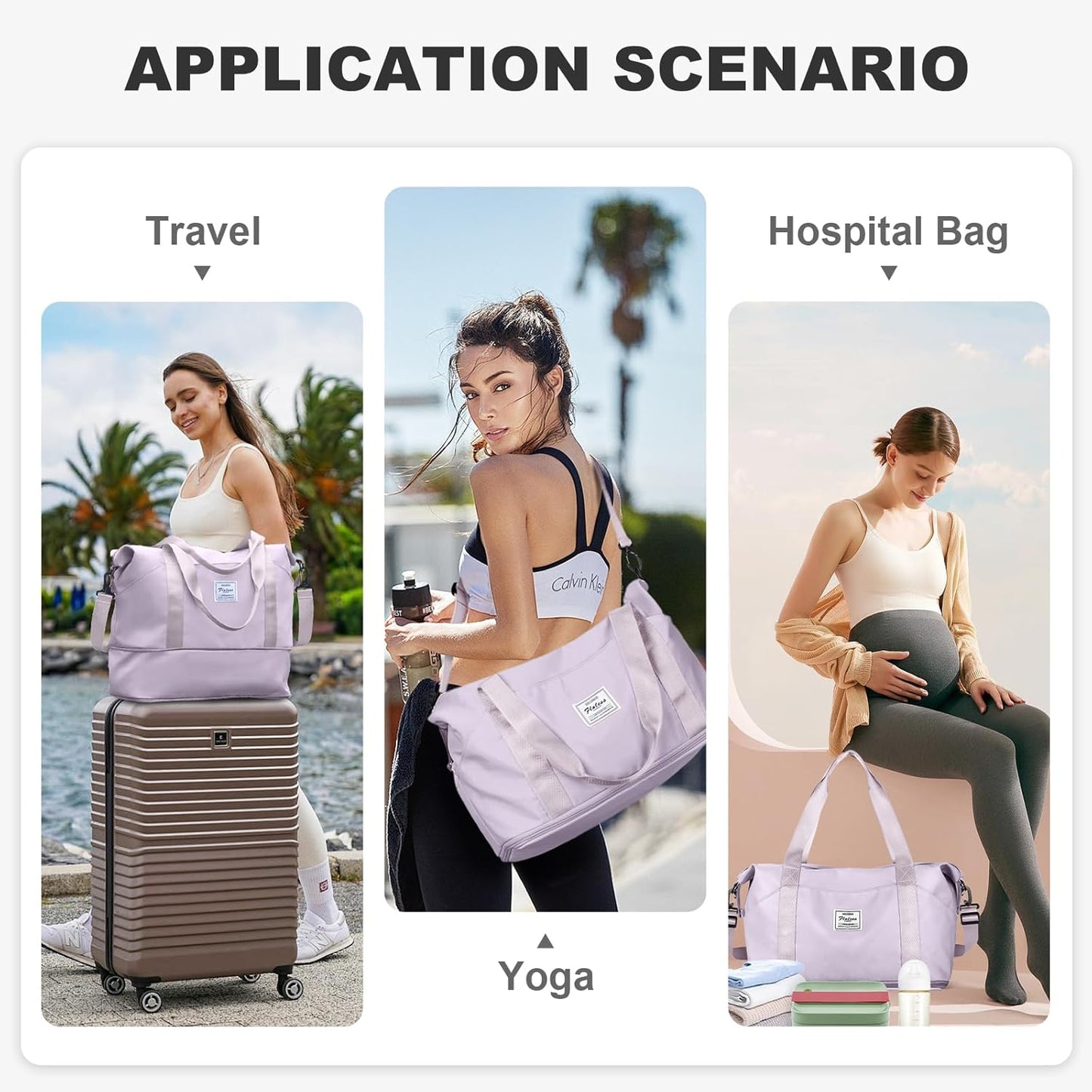 Travel Duffel Bag, Sports Tote Gym Bag, Shoulder Weekender Overnight Bag for Women