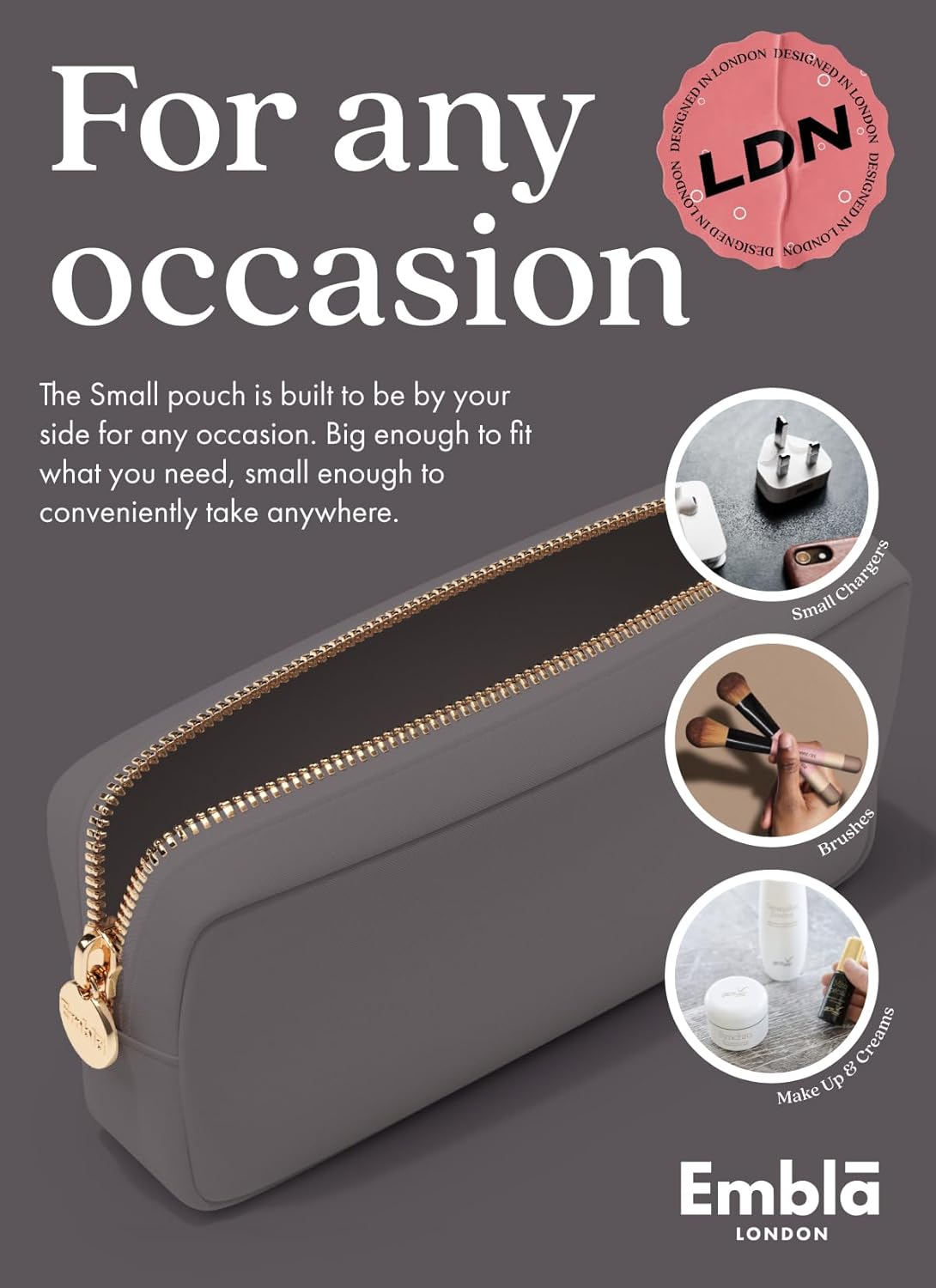 Embla Makeup Bag Travel Cosmetics Pouch and Toiletry Bag, Nylon Zipper Pouch Purse, Cute Make Up Organizer Storage Tote for Women Girls, Waterproof Travel Skincare Case, Small Makeup Bags, Grey