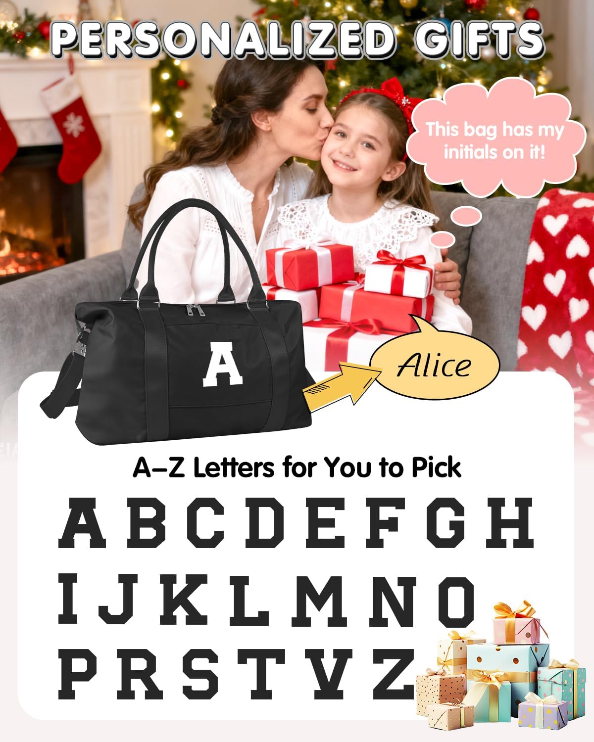 Initial Travel Duffel Bag Sports Gym Bag for Boys Teen Birthday Gifts,Black Personalized Weekender Bag Carry On Tote Bags for Men,Waterproof Overnight Luggage Bag Airplane Travel Essentials(Letter V)