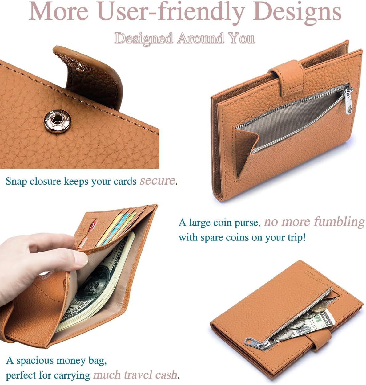 Leather RFID Passport Holder for Travel – Slim Passport Wallet for Women & Men with Card Slots, Zippered Coin Pocket, SIM Slot – Cash Slot Compact Travel Wallet Christmas Gift Box (Brown)