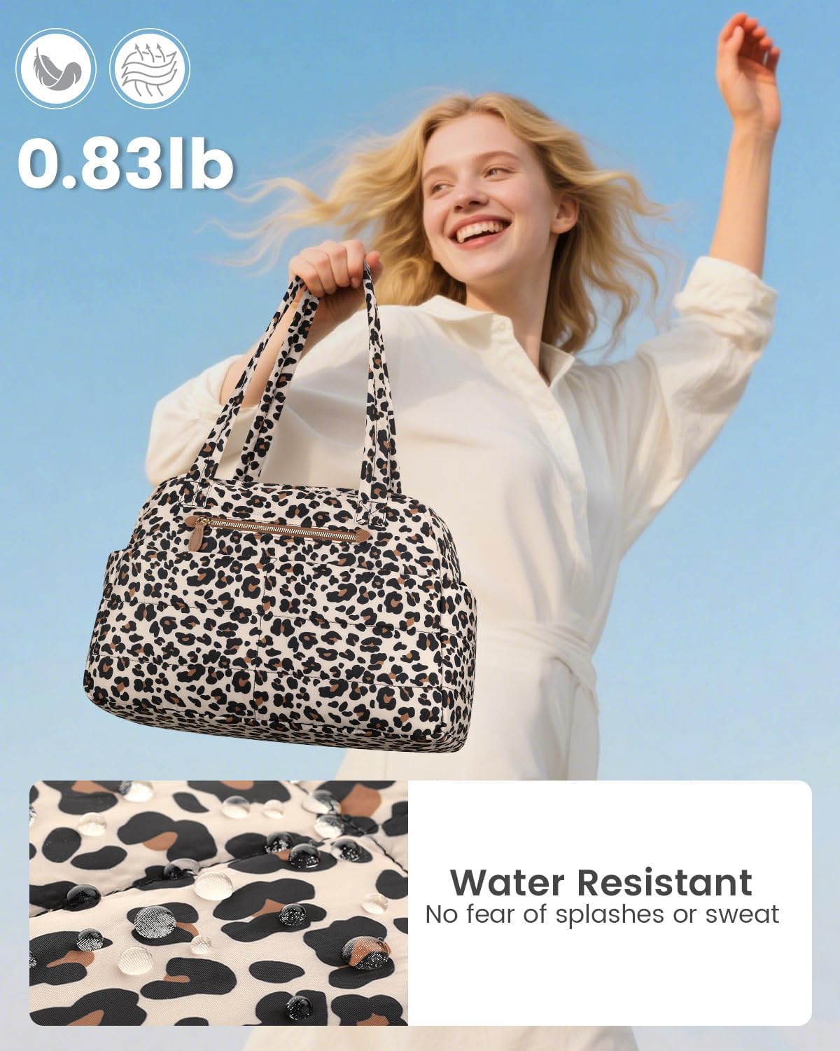 Travel Duffle Bag,Puffer Carry On Duffel Bag with Laptop Compartment Waterproof Overnight Weekender Bags for Women Large Hospital Tote Bags for Labor and Delivery(Medium,Leopard)