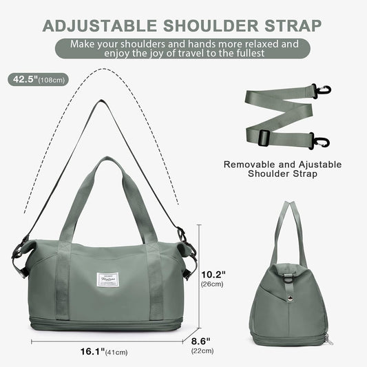 Travel Duffel Bag, Sports Tote Gym Bag, Shoulder Weekender Overnight Bag for Women
