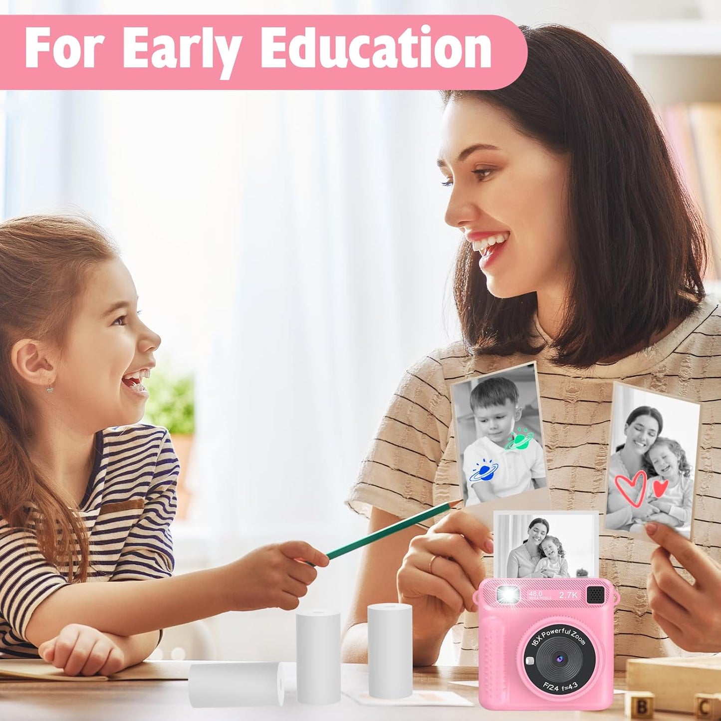 Thermal Paper, 12 Rolls Kids Instant Camera Refill Print Paper, Atnadov HD Thermal Paper (BPA Free) Kids Instant Camera Refill Print Paper Perfect for Most Kids Cameras (White-12 Rolls)