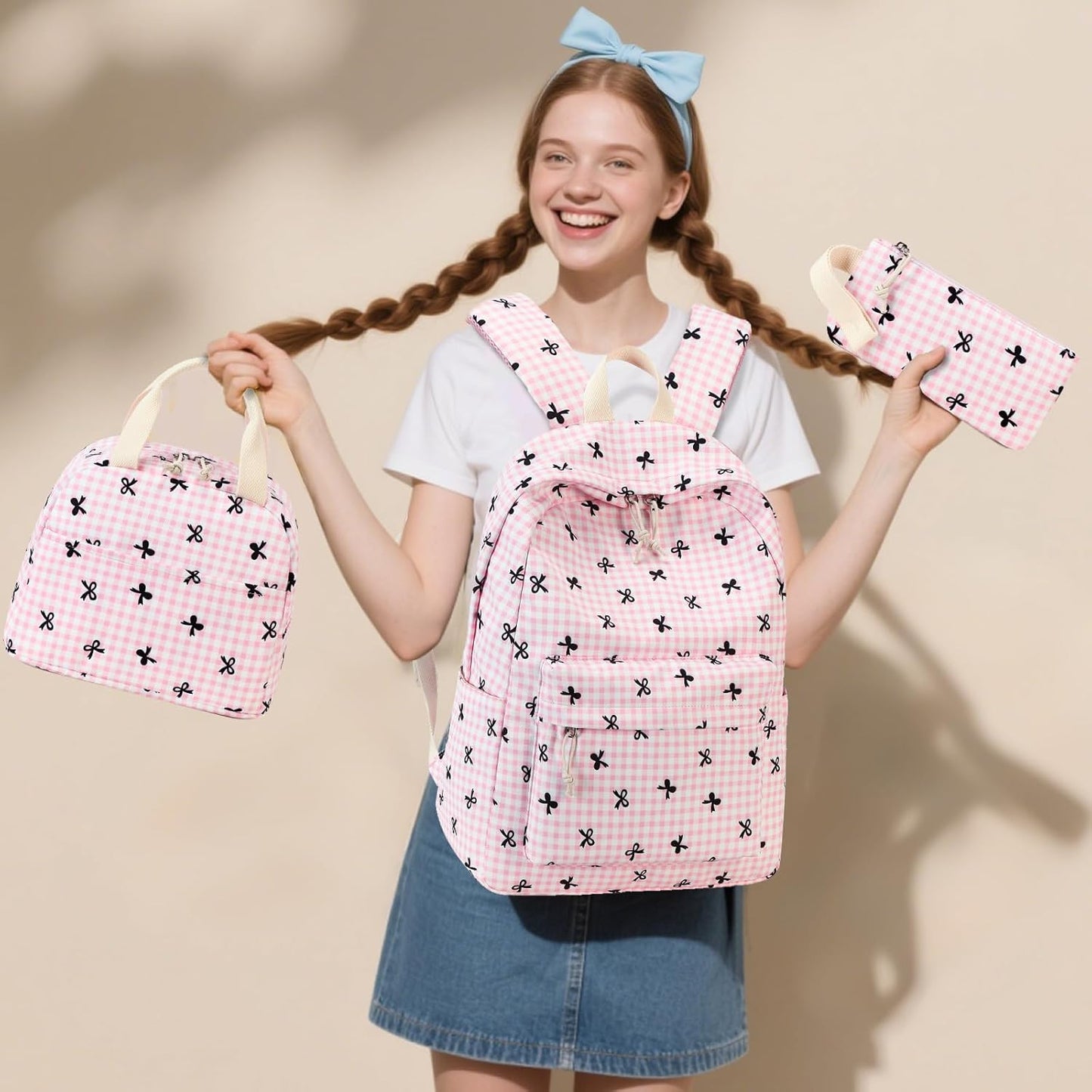 LEDAOU Backpack for Girls School Bag Kids Bookbag Teen Backpack Set Daypack with Lunch Bag and Pencil Case