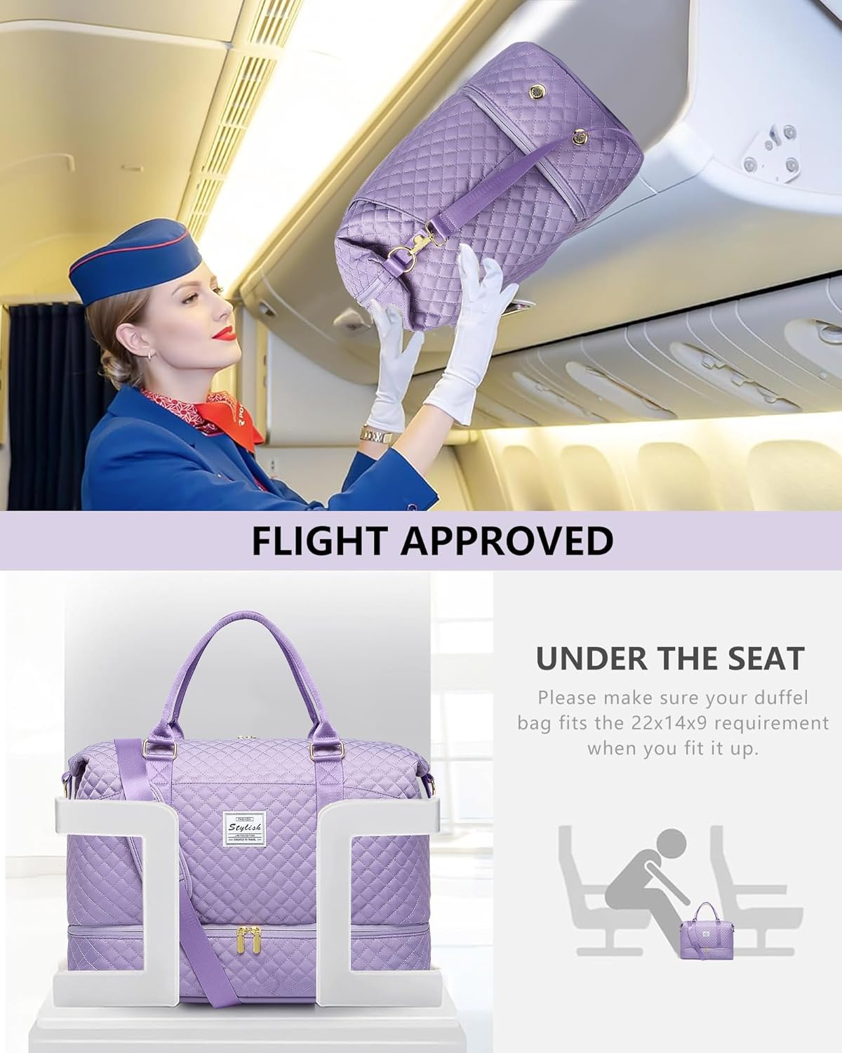 Weekender Bags for Women Duffle Bag - Travel Duffel Bag with Shoe Compartmen Carry on Overnight Bag Gym Duffel Bag with Wet Pocket Hospital Bags for Labor and Delivery Purple