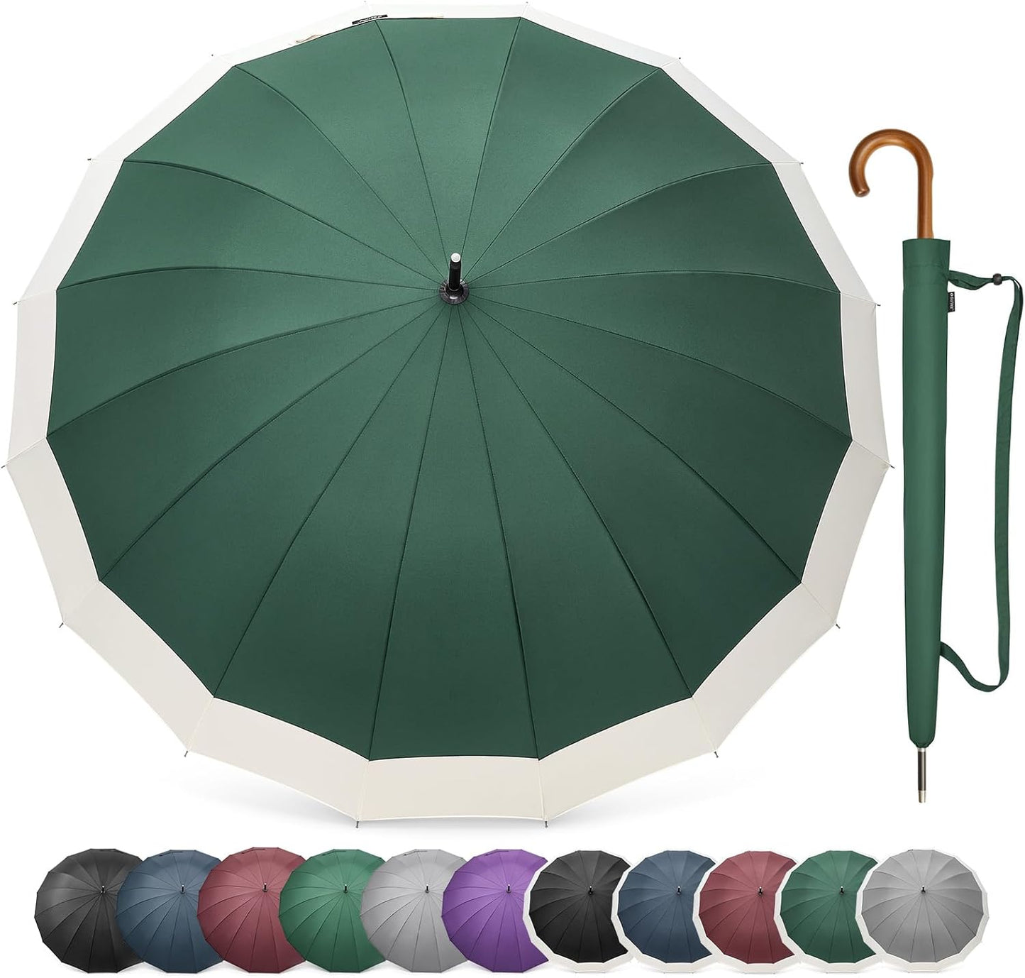 G4Free 54 Inch Large Windproof Umbrella for 2 Persons, 16 Ribs Auto Open Classic Wooden J Handle Cane Stick Golf Rain Umbrellas for Men Women Travel 120cm