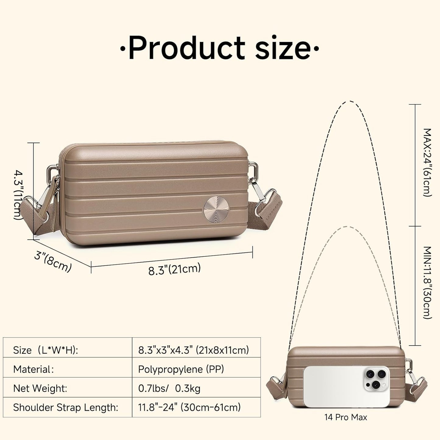 Somago Hard Shell Suitcase Handbag with Adjustable Strap Mini Cosmetic Handbag Cell Phone Purse Bag for 6.9" Shoulder Bag(Noble Golden)