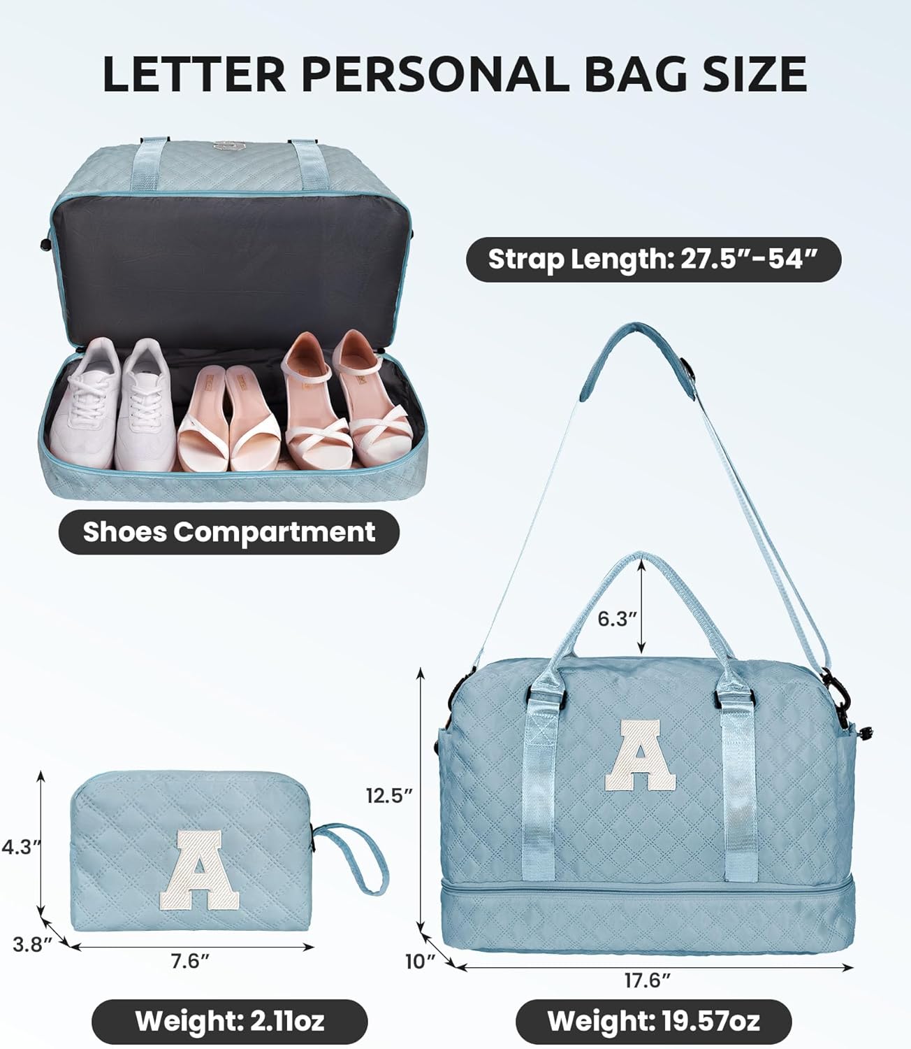 Weekend Bag | Personalized Monogram & Wet Pocket | Lady's Overnight Travel Carrier with Makeup Bag as Gift