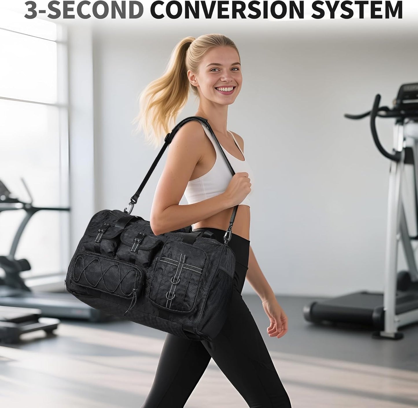 Gym Bag for Men Women, 40L Sport Duffel Bag, Anti-Theft Overnight Backpack W/Shoe Compartment for Fitness Travel, Black