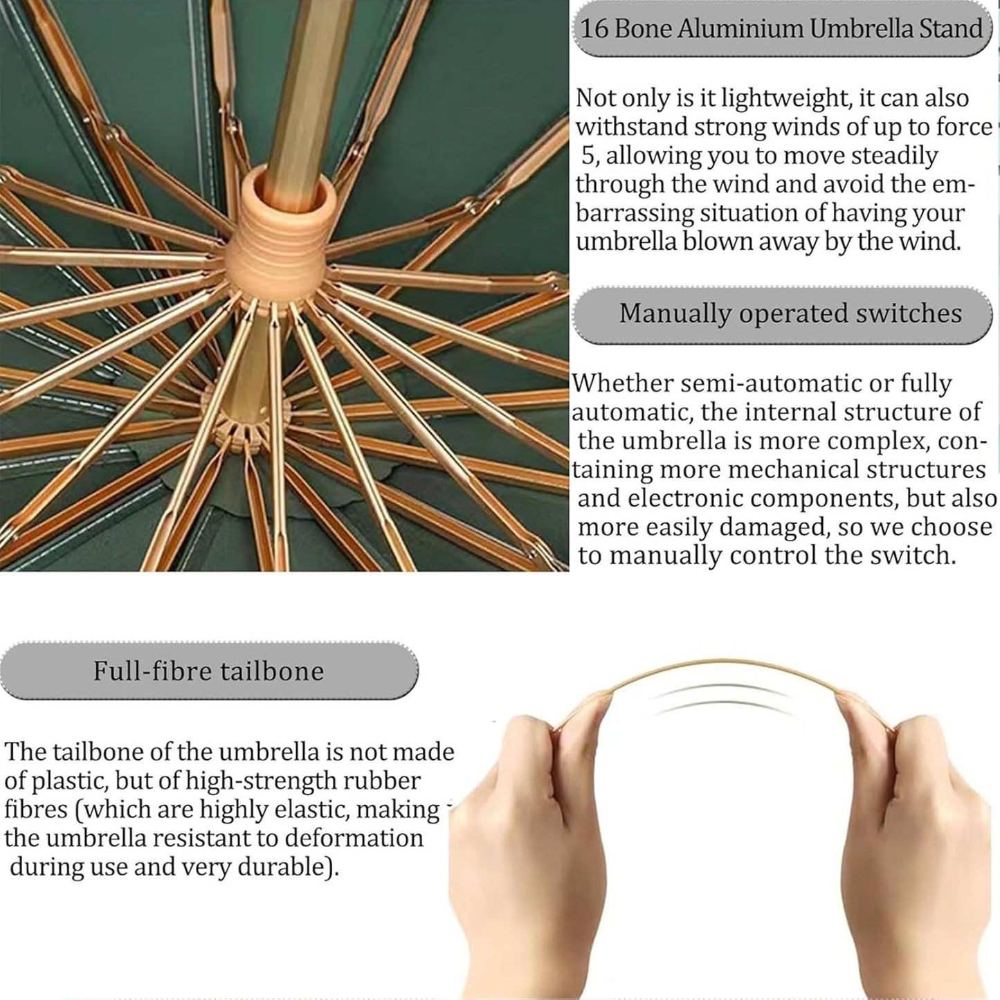 Folding umbrellas for rain and sun UPF 50+ UV Protection Windproof waterproofing and Strong Travel Essentials for Men Women 16 Ribs Wooden Handle Black Umbrella