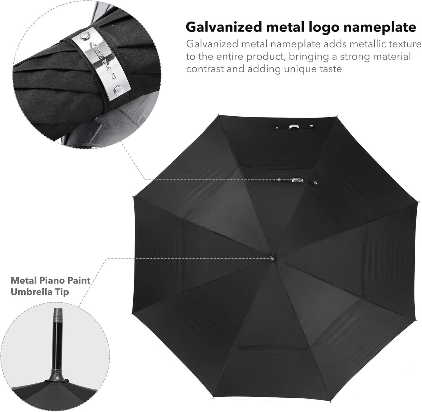 ZEKAR Wood/Bamboo J-Handle Premium Stick Umbrella | 54 & 62 inch | Windproof Large Classic Rain for Men Women | Unique UK Style | 300T Fabric