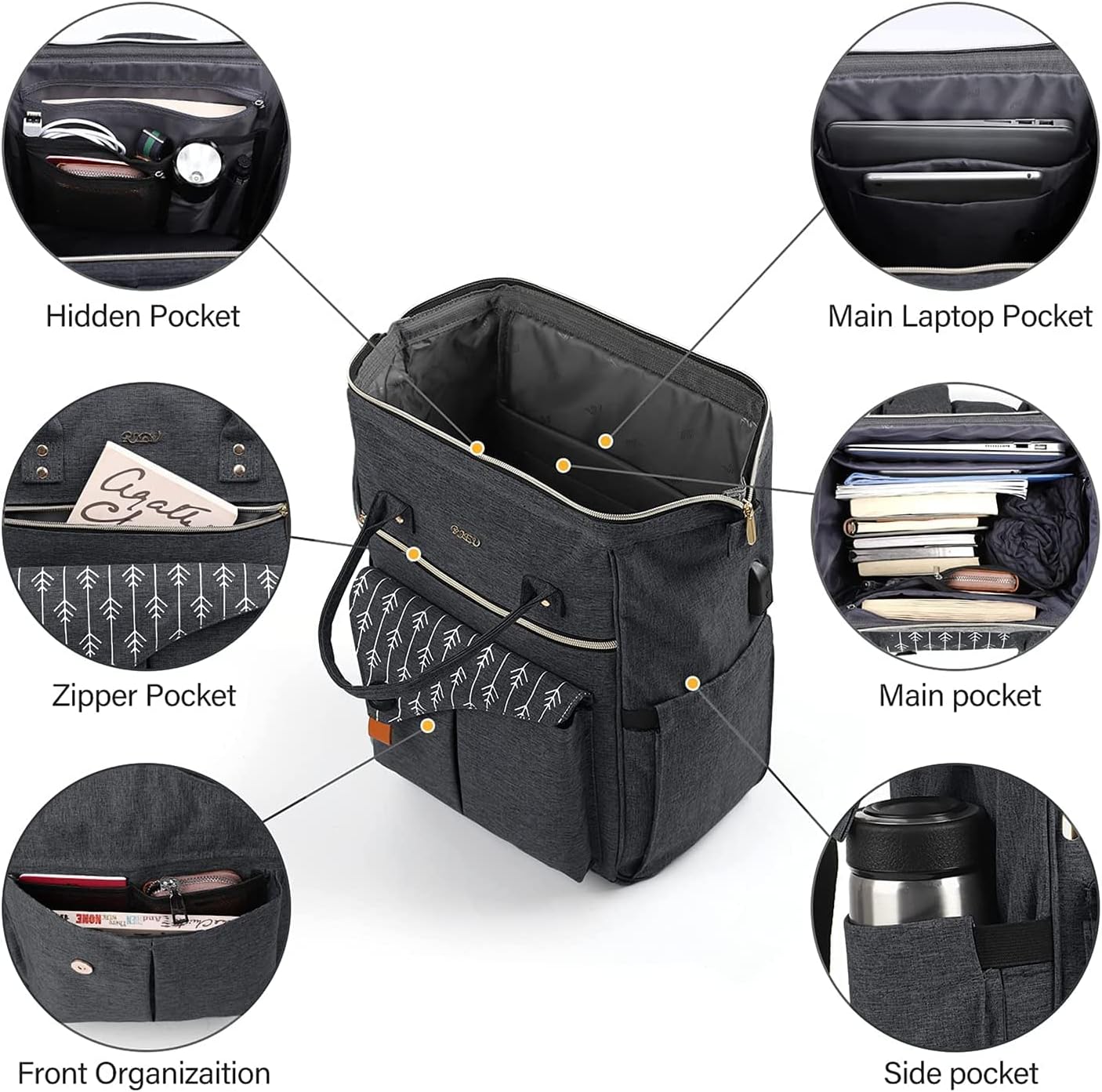 17.3 Inch Travel Laptop Backpack for Women, College School Backpack with USB Port Charging, Water Resistant Casual Sturdy Computer Bag Gifts for Women Girls, Black