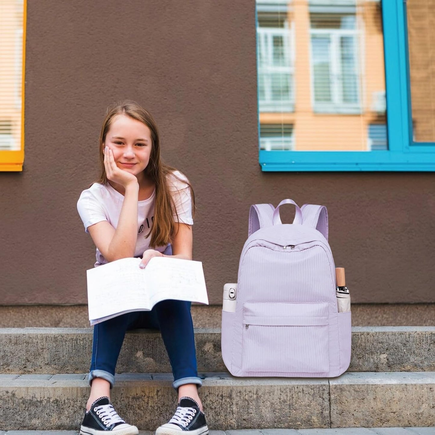 LEDAOU Backpack for Girls School Bag Kids Bookbag Teen Backpack Set Daypack with Lunch Bag and Pencil Case