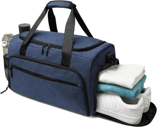 Gym Bag for Men Women, Small Fitness Workout Sports Bag with Wet Pocket & Shoes Compartment, Water Resistant Overnight Weekender Duffel Bag