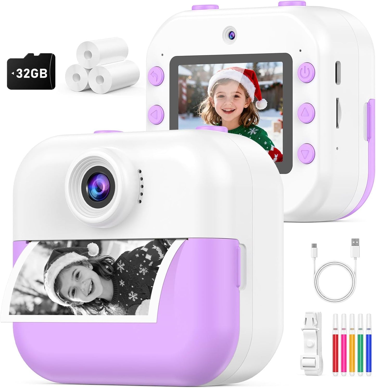 Kids Camera Instant Print for Kids Christmas Birthday Gifts Age 4-12,Quick-Release Prints Camera Toddler Portable Travel Toy 6 7 8 9 10 Year Old Girls-Purple