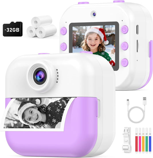 Kids Camera Instant Print for Kids Christmas Birthday Gifts Age 4-12,Quick-Release Prints Camera Toddler Portable Travel Toy 6 7 8 9 10 Year Old Girls-Purple