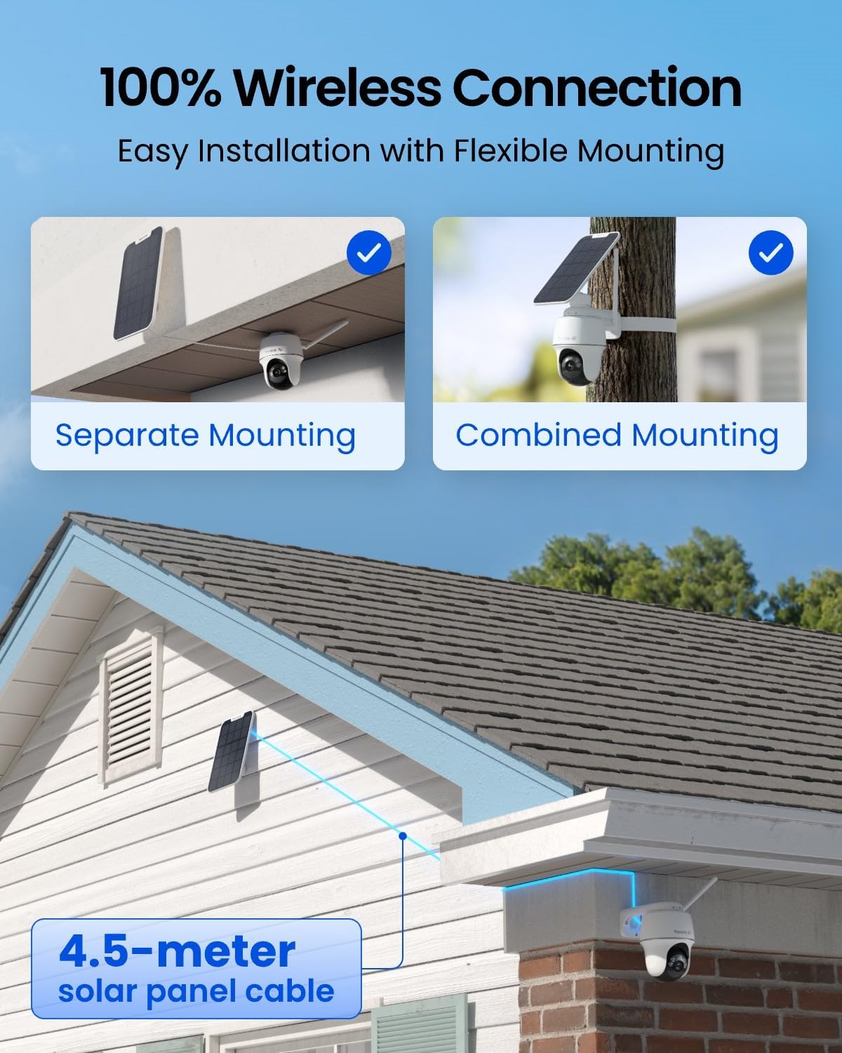 REOLINK First 4K Solar Security Cameras Wireless Outdoor, Argus PT Ultra+Solar Panel, 360° Pan Tilt Auto-Tracking, 8MP Color Night Vision, 2.4/5 GHz Wi-Fi 6, No Subscriptions, Home Hub Compatible
