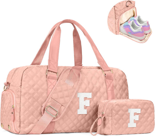 Initial Duffle Bag for Travel Women Girls Gift: Personalized Weekender bags, Dance Cheer bag Sports for Girl, Kid Gymnastics Bags, Birthday Gifts for Women Girls Kids Teens Mom Teacher