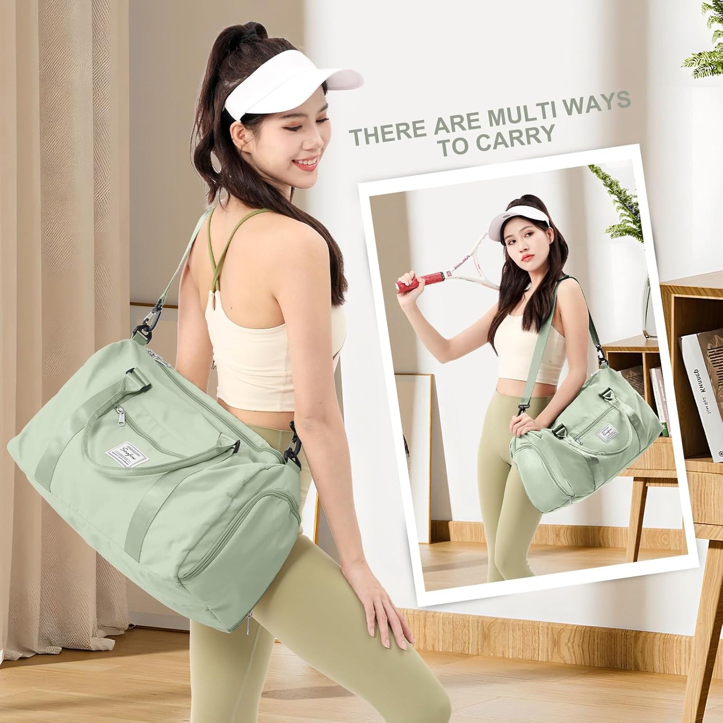 Gym Bag for Women Men with Shoes Compartment,Sports Duffle Bags Personal item travel Duffel Tote Bag Small Carry on Weekender Overnight Bag Workout Dance Bags Hospital Holdalls Grass Green