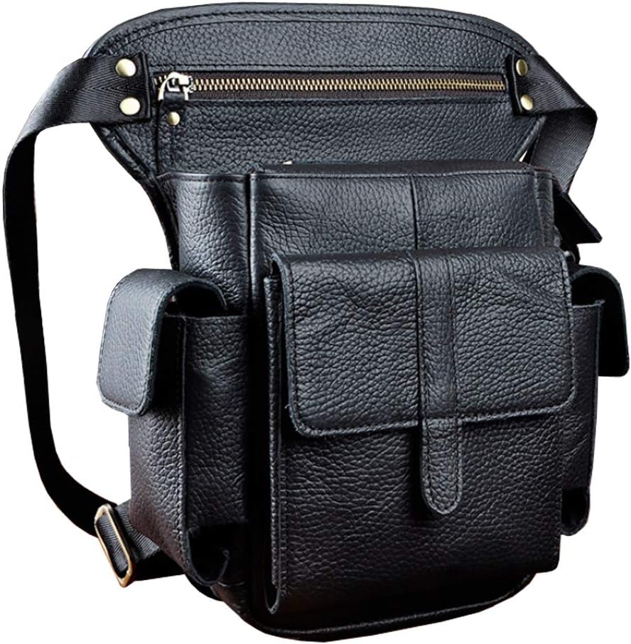 Leather Waist Pack Drop Leg Bag for Men Women Belt Bumbag Multi-Purpose Motorcycle Bike Outdoor Sports Tactical Cycling Riding Hiking Camping Pouch
