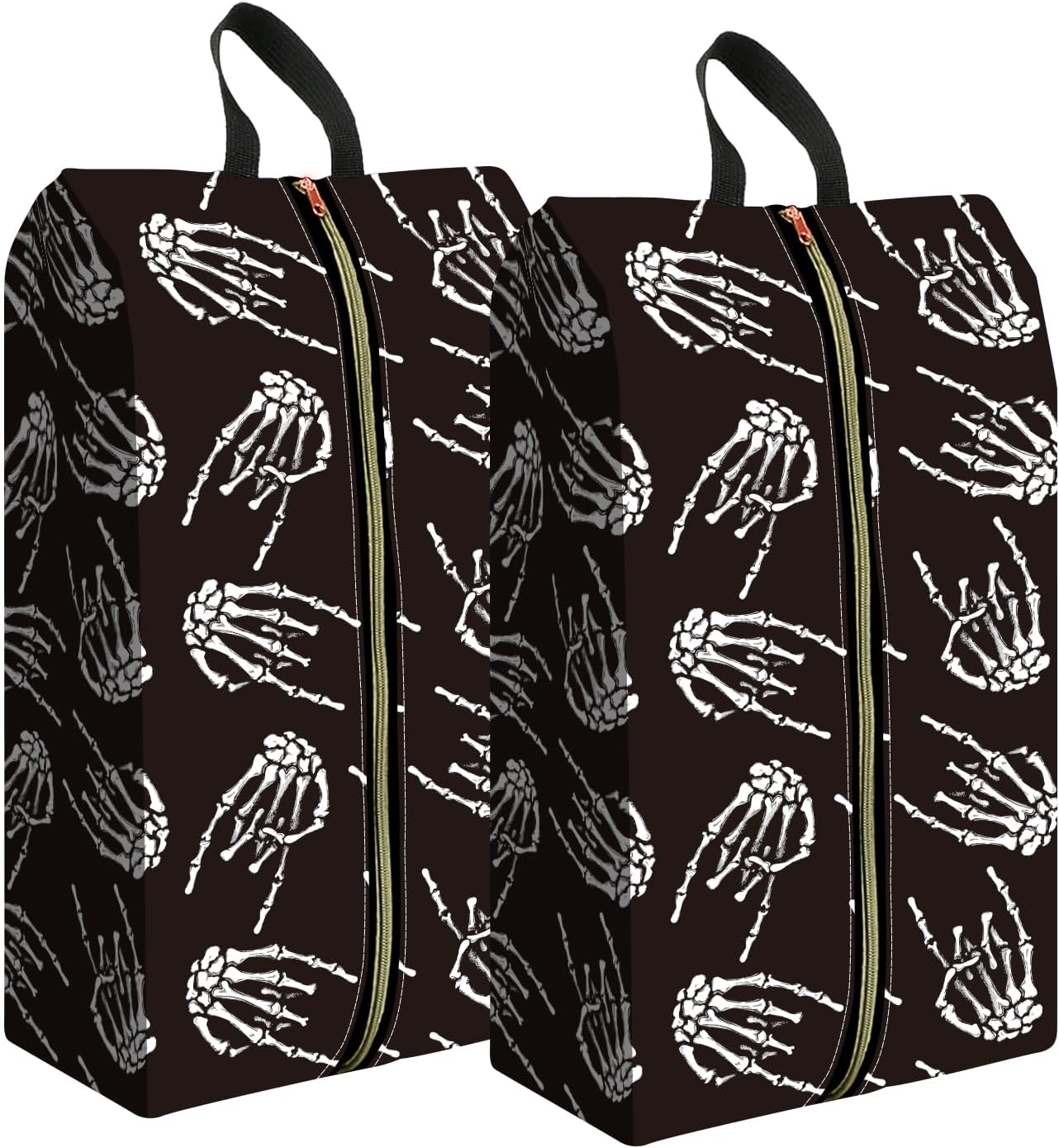 2pcs Shoe Organizer for Travel, Packing Shoe Travel Bags, Cute Shoe Bag with Zipper & Handle, Portable Travel Essentials for Women and Men Skull Finger