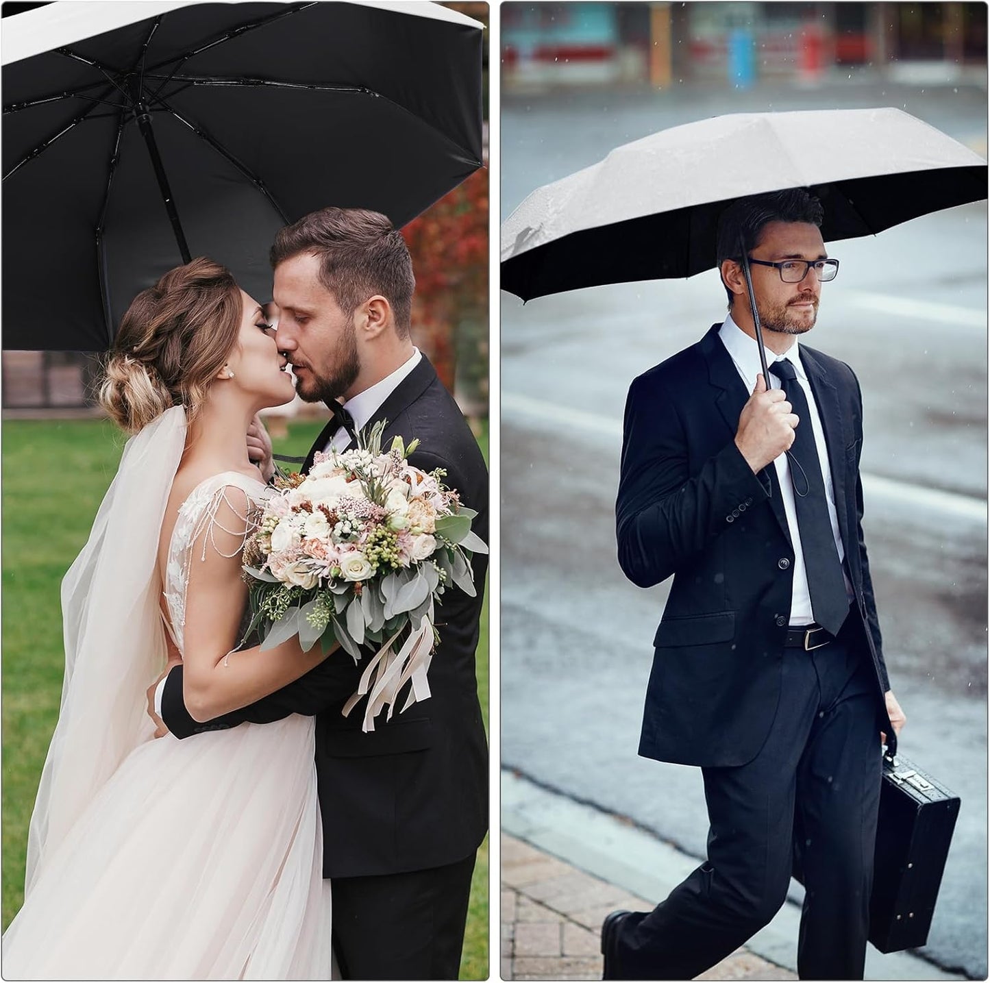 Jexine 6 Pcs Travel Compact Umbrella Automatic Open Close Windproof Small Light Backpack Purse Car Portable Collapsible Umbrella for Rain, Men Women