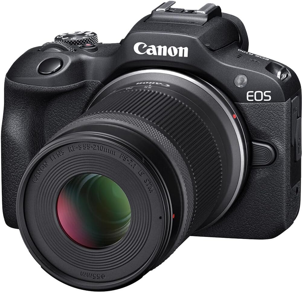 Canon EOS R100 Mirrorless Camera Kit – APS-C RF Camera with 18-45mm & 55-210mm Lenses, 24MP Sensor, 4K Video & Dual Pixel AF (6052C022) + Canon Adapter EF-EOS R + LP-E17 Battery + More