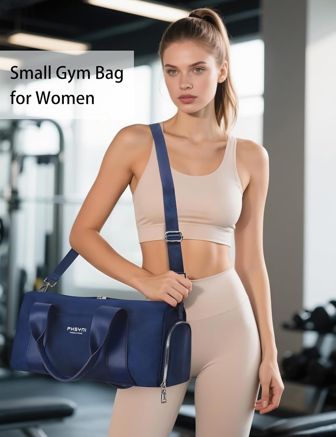 Compact Sports Gym Bag for Women and Man, Cute Mini Duffle Bag with Wet Pocket & Shoes Compartment, Personal Item Travel Workout Bag, 16"-Small, Navy