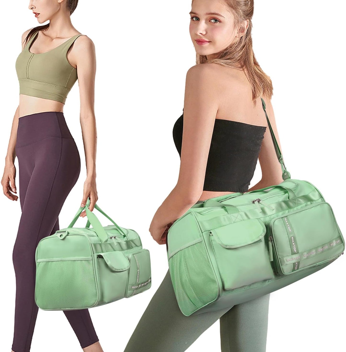 MAXTOP Gym Bag for Women Men Travel Duffle Bag Large Capacity Carry On Weekender Overnight Bag With Shoe Compartment Gym Tote Dry Wet Separation Duffel Bag for Travel