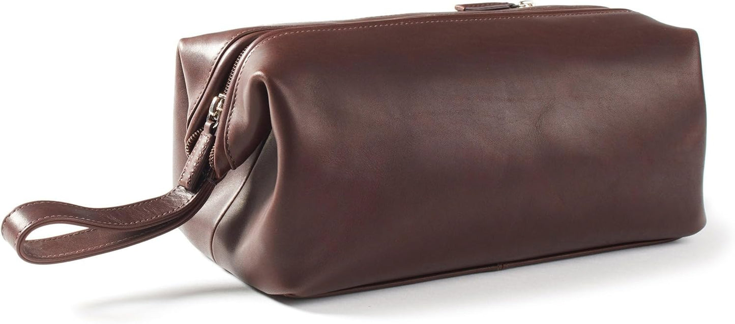 Leatherology Premium Mahogany Framed Toiletry Bag - Wide-mouth zippered opening, interior and exterior zippered compartments, compact and functional