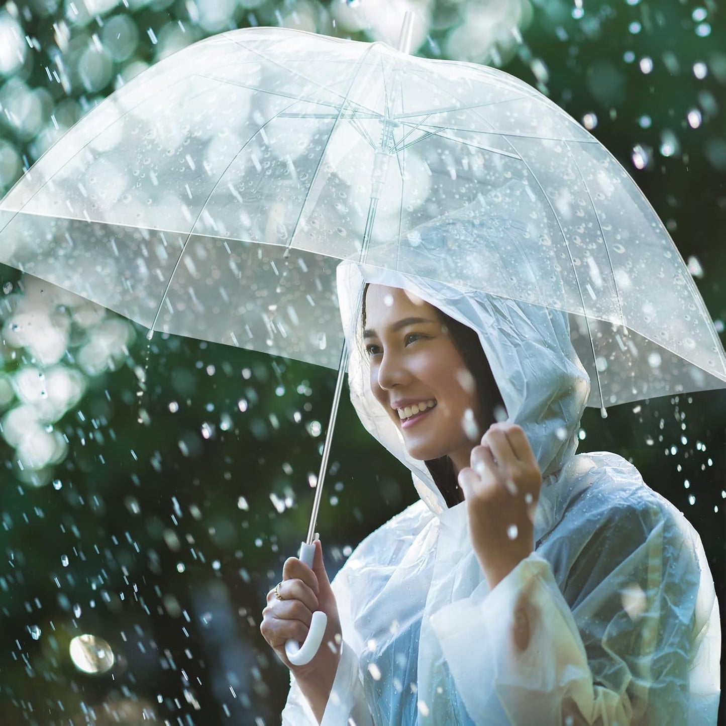 Fabbay 6 Pcs Umbrella Wedding Style Stick Umbrellas Large Windproof Bubble Rain Umbrellas with J Hook Handle for Bride Groom Gift(White Handle)