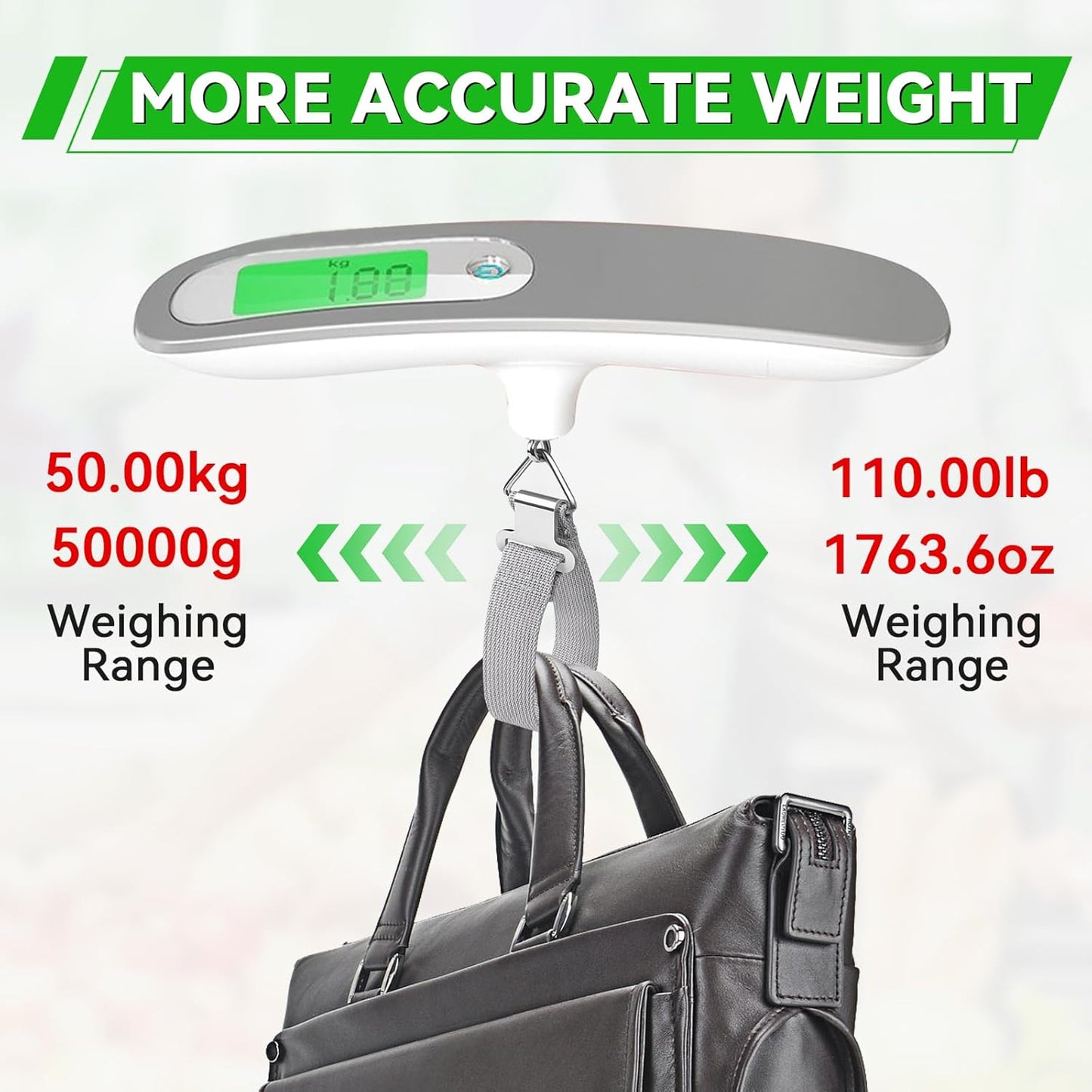 110 lbs Luggage Weight Scale Digital High Precision Scale Portable Handheld Scale with g/oz/kg/lb Travel Accessories Scale Luggage Scale Cover Backlit LCD Display