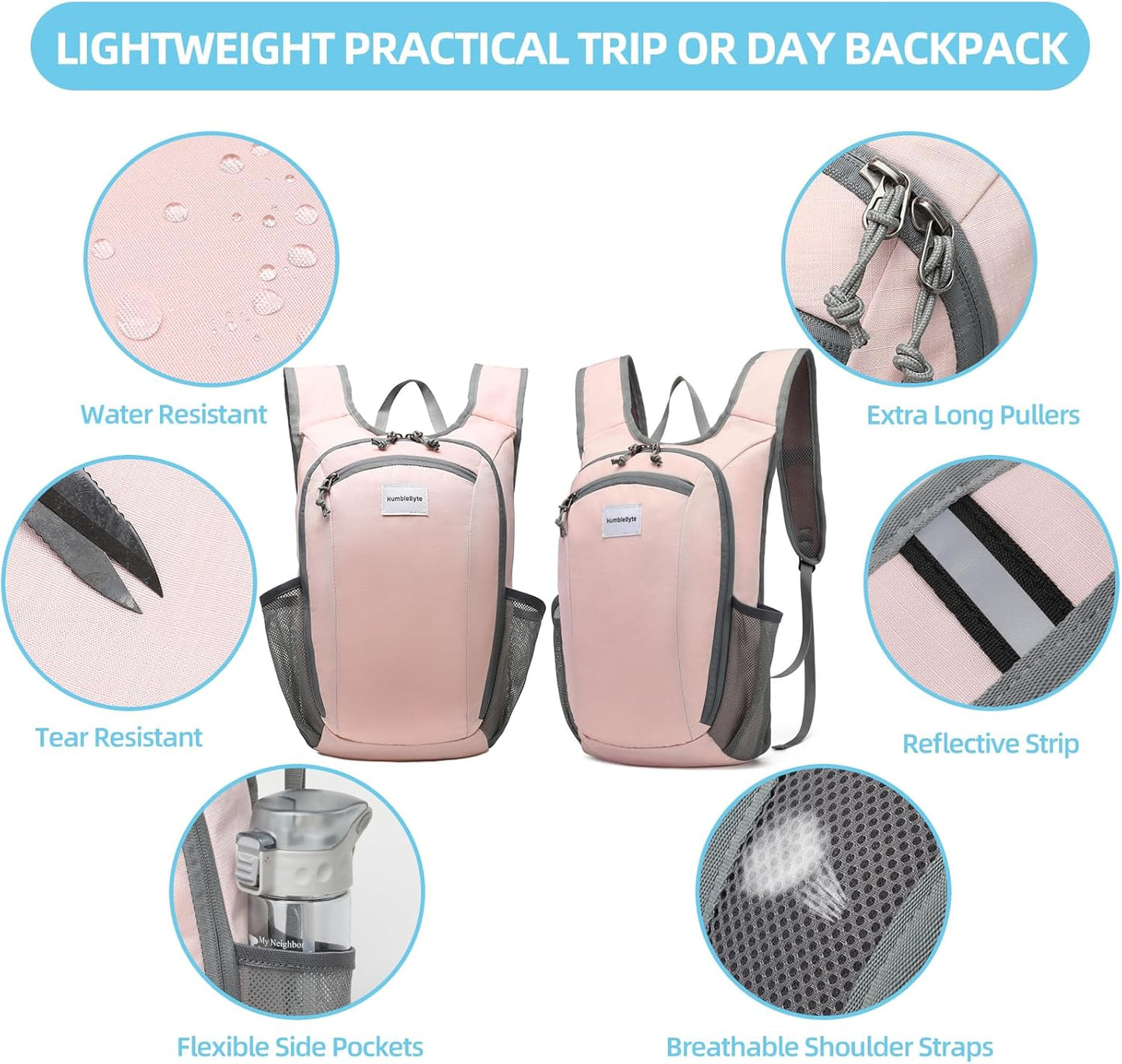 10L Lightweight Hiking Bag Small Daypack Hiking Backpack Foldable Outdoor Bag for Women(Pink)