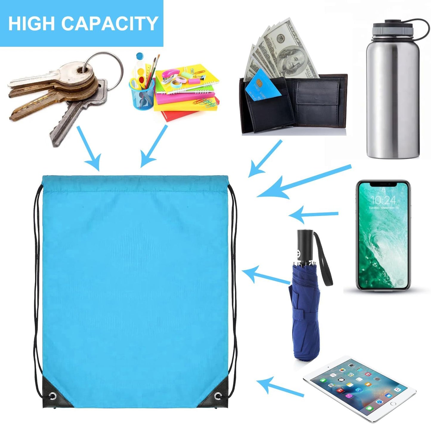 120PCS Drawstring Backpack,Drawstring Bags,Sport Bag Bulk Gym Cinch Bag Sack for Women Men Outdoor Sports,12 Colors (120PCS)