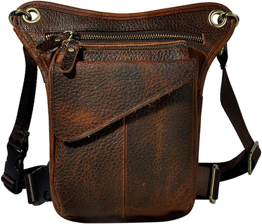 Leather Waist Pack Drop Leg Bag for Men Women Belt Bumbag Multi-Purpose Motorcycle Bike Outdoor Sports Tactical Cycling Riding Hiking Camping Pouch