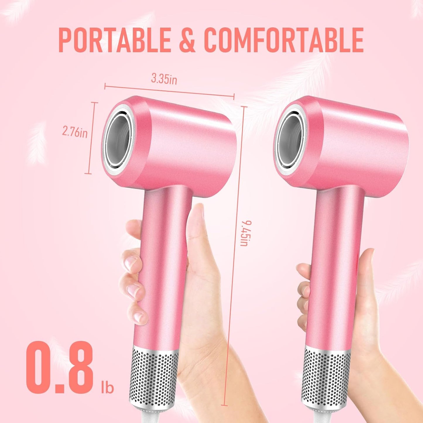 Hair Dryer, 1800W Fast Drying Blow Dryer with 160,000 RPM High-Speed Brushless Motor Low Noise Hairdryer with Magnetic Attachments for Home Salon Travel