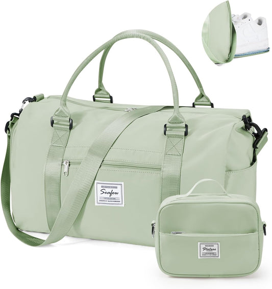 Gym Bag for Women with Shoes Compartment,Small Duffel Bag Sport bag with Toiletry Bag Overnight Travel Tote Bags Weekender Carry on Bag Personal Item Bags for Airlines Grass Green