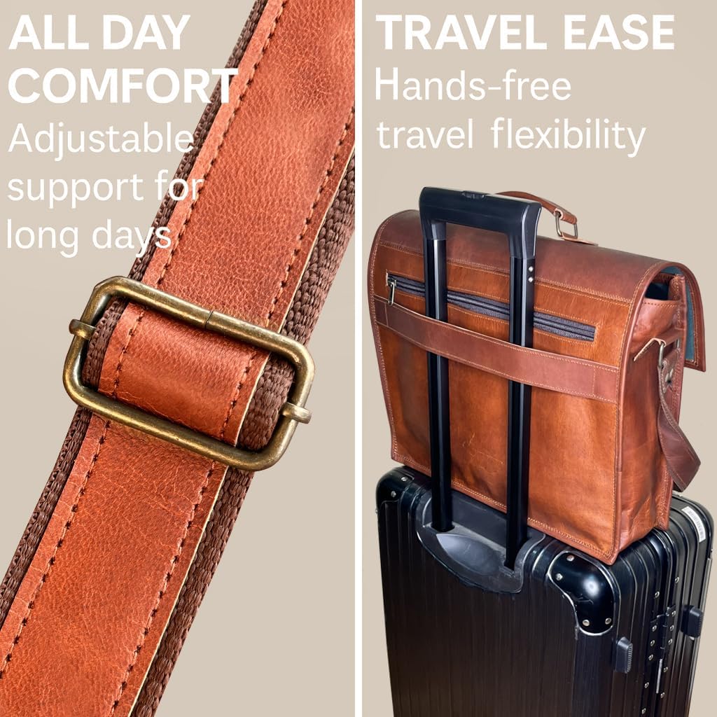 Leather Messenger Bag for Men - 16" Full Grain Leather Laptop Briefcase - Vintage Computer Satchel Travel Crossbody Bag for Office & Work