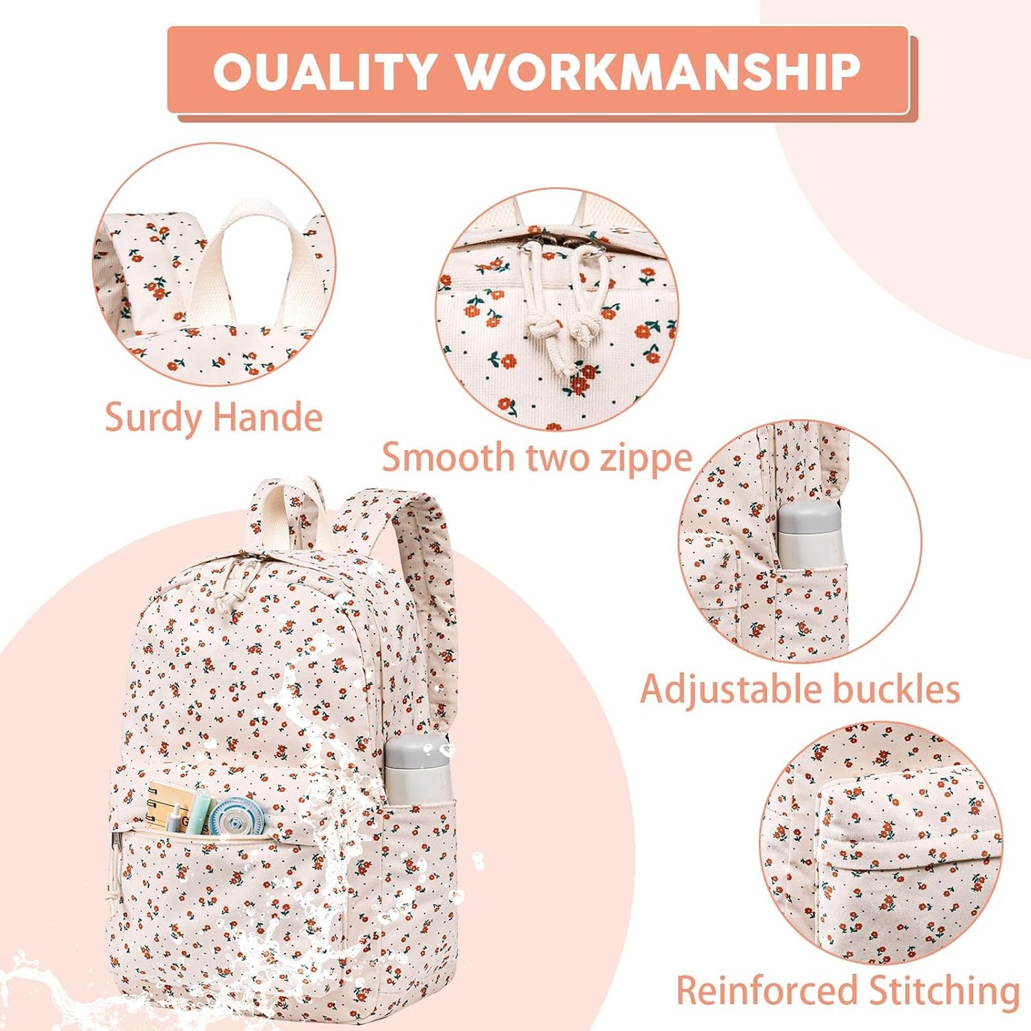 LEDAOU School Backpack Teen Girls Lightweight Bookbag Elementary Middle School Backpacks College Laptop Bag Travel Daypack