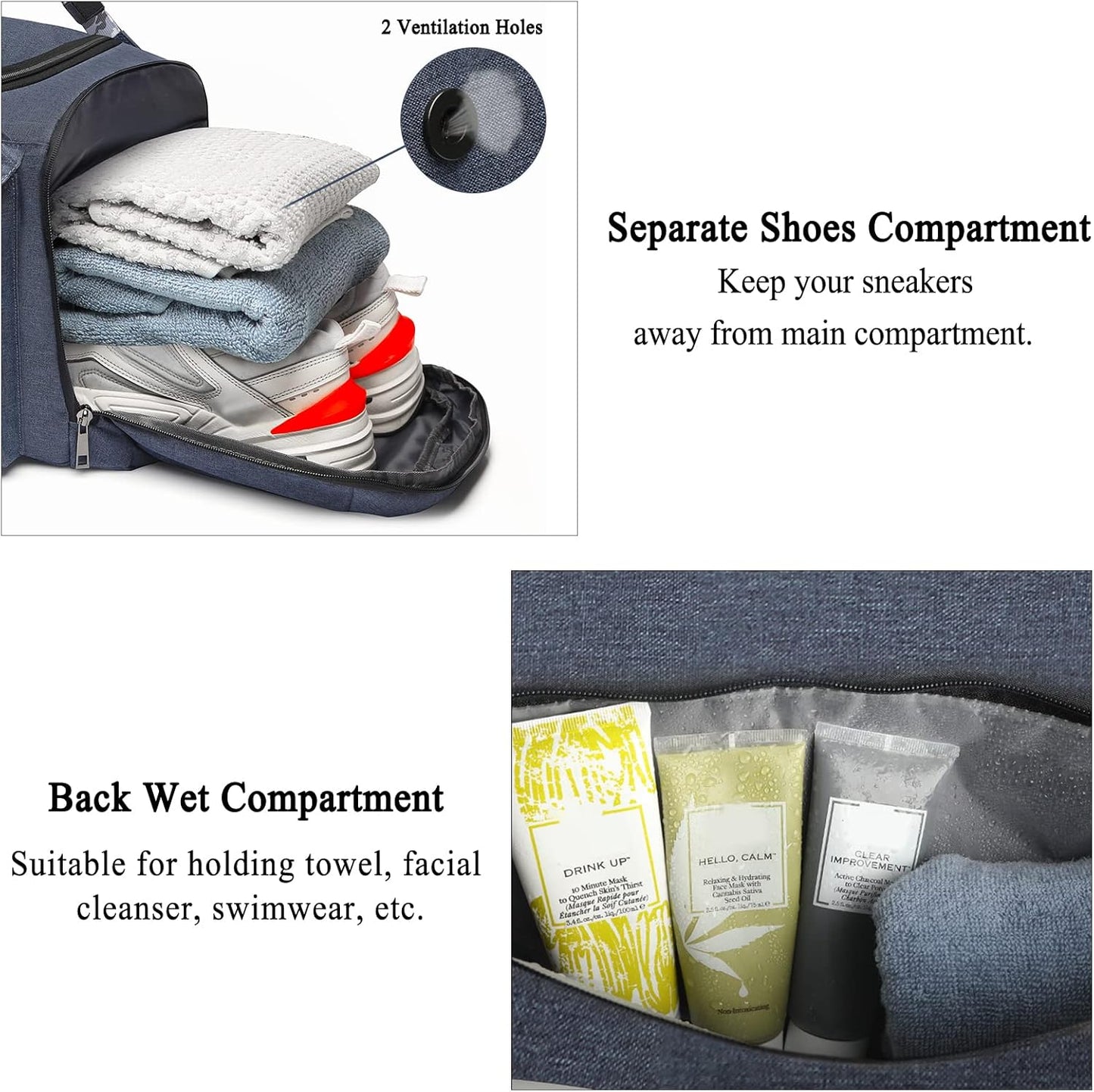 Gym Bags for Men Gym Duffle Bag Backpack 3-Way Sports Duffel Bags for Men with Shoe Compartment & Wet Pocket, Fitness Workout Training Bag, Blue