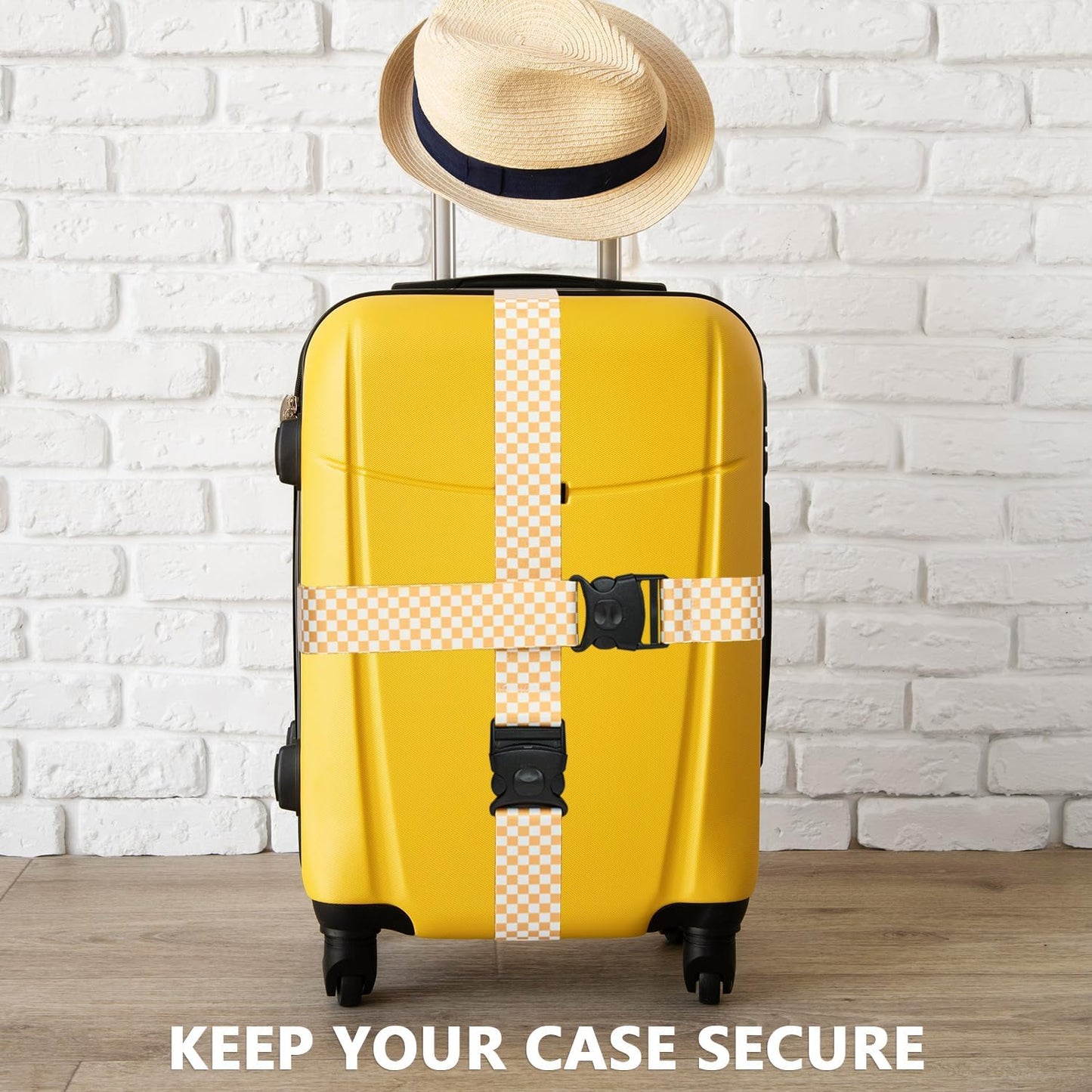 2 Pack 75'' x 2'' Adjustable Luggage Straps for Suitcase Belt Travel Bag Packing Straps Accessories (Yellow Plaid)