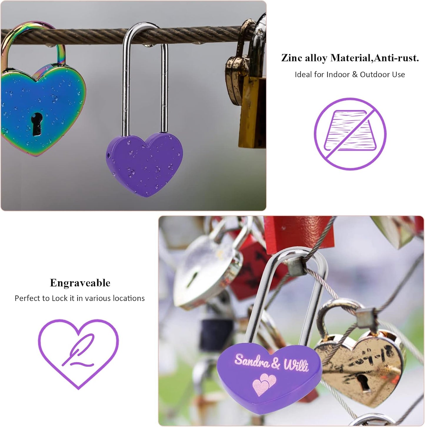 100PCS 3.5" 50mm Love Lock Heart Padlock,Purple Single Heart Wish Lock for Lovers Wedding,Valentines,Anniversary,Travel(NO Key)