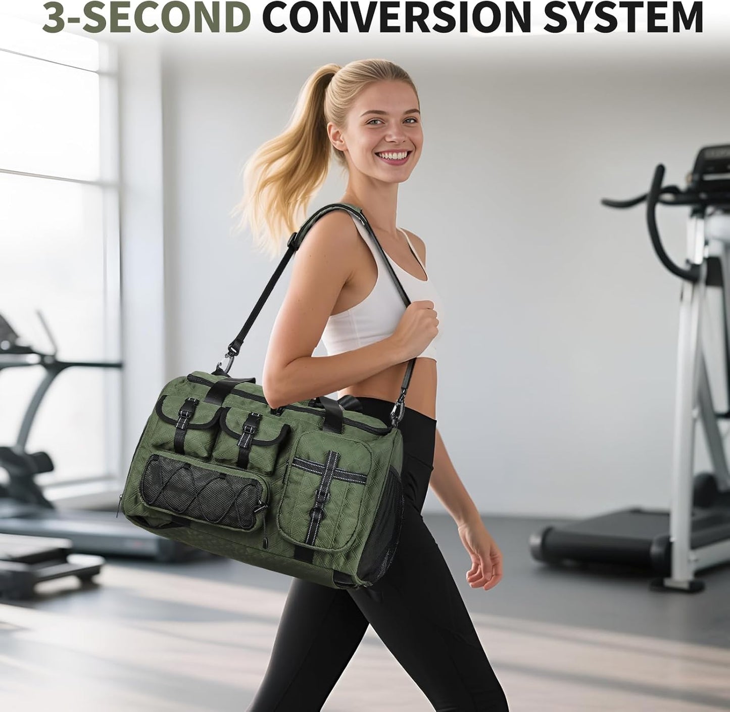 Gym Bag for Men Women, 40L Sport Duffel Bag, Anti-Theft Overnight Backpack W/Shoe Compartment for Fitness Travel, Army Green