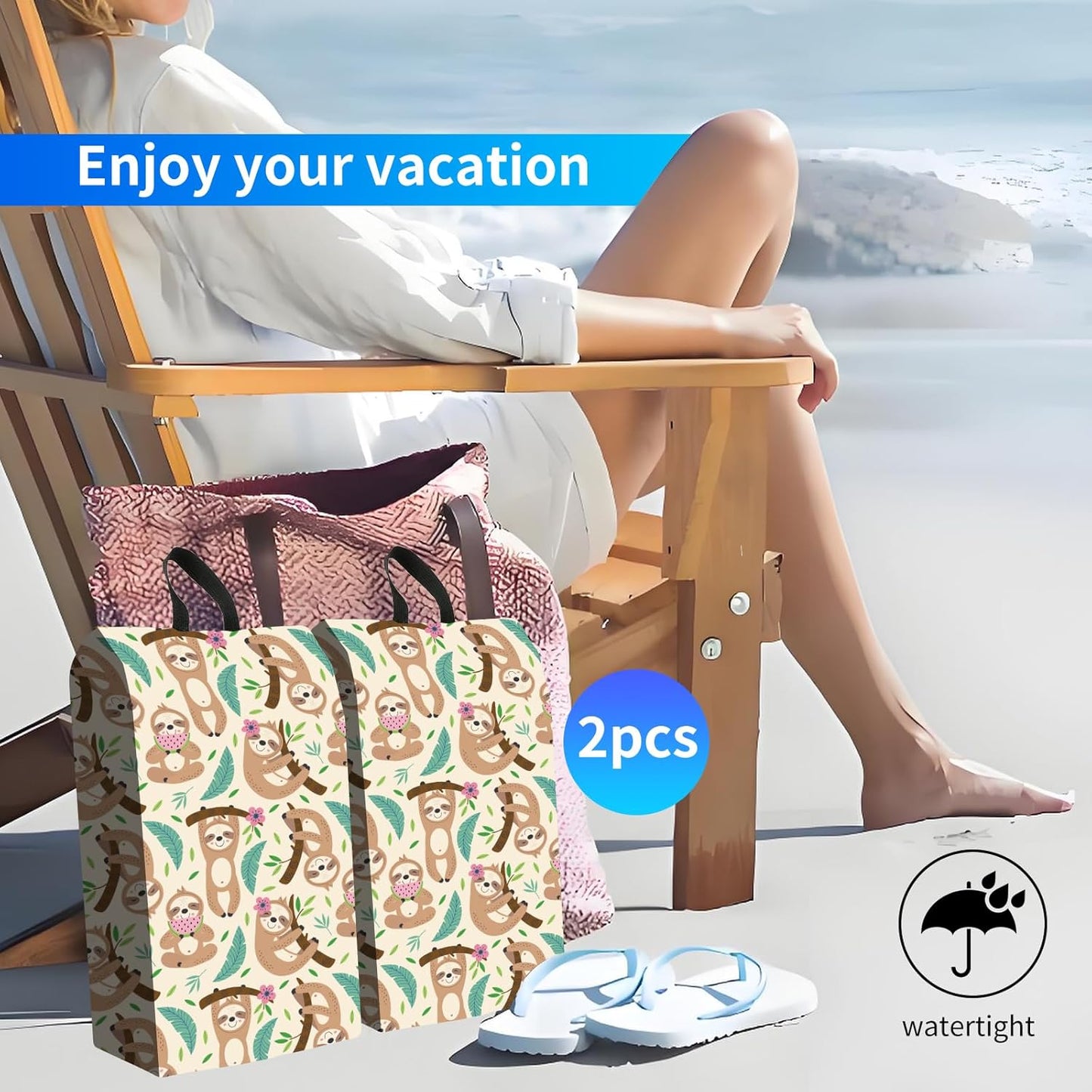 2pcs Shoe Organizer for Travel, Packing Shoe Travel Bags, Cute Shoe Bag with Zipper & Handle, Portable Travel Essentials for Women and Men Cute Sloth