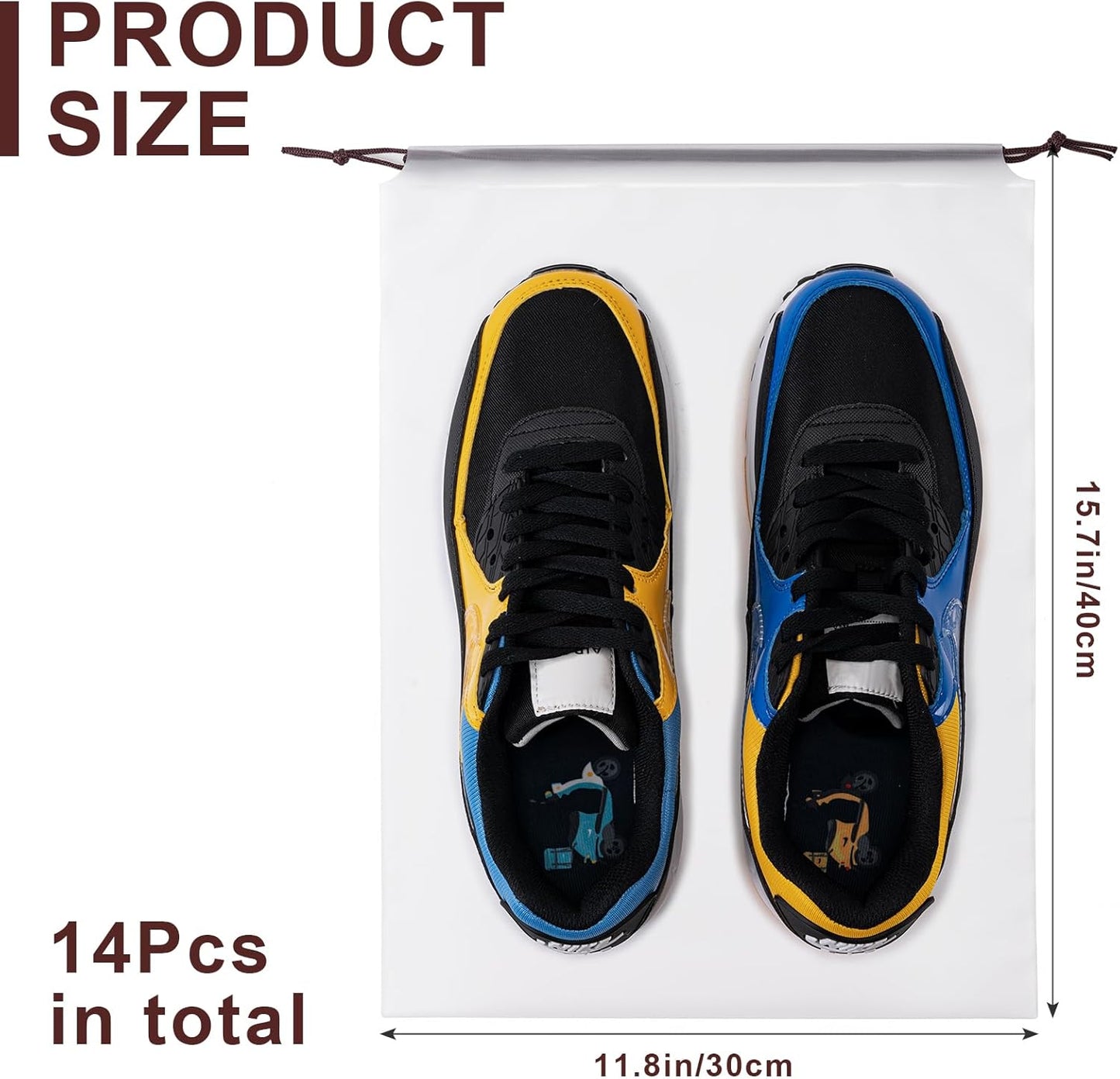 Hoewina Transparent Shoe Bags for Travel with Rope 14PCS Large Clear Shoe Bag Storage 11.8in X 15.7in Portable Travel Shoe Bags for Men and Women