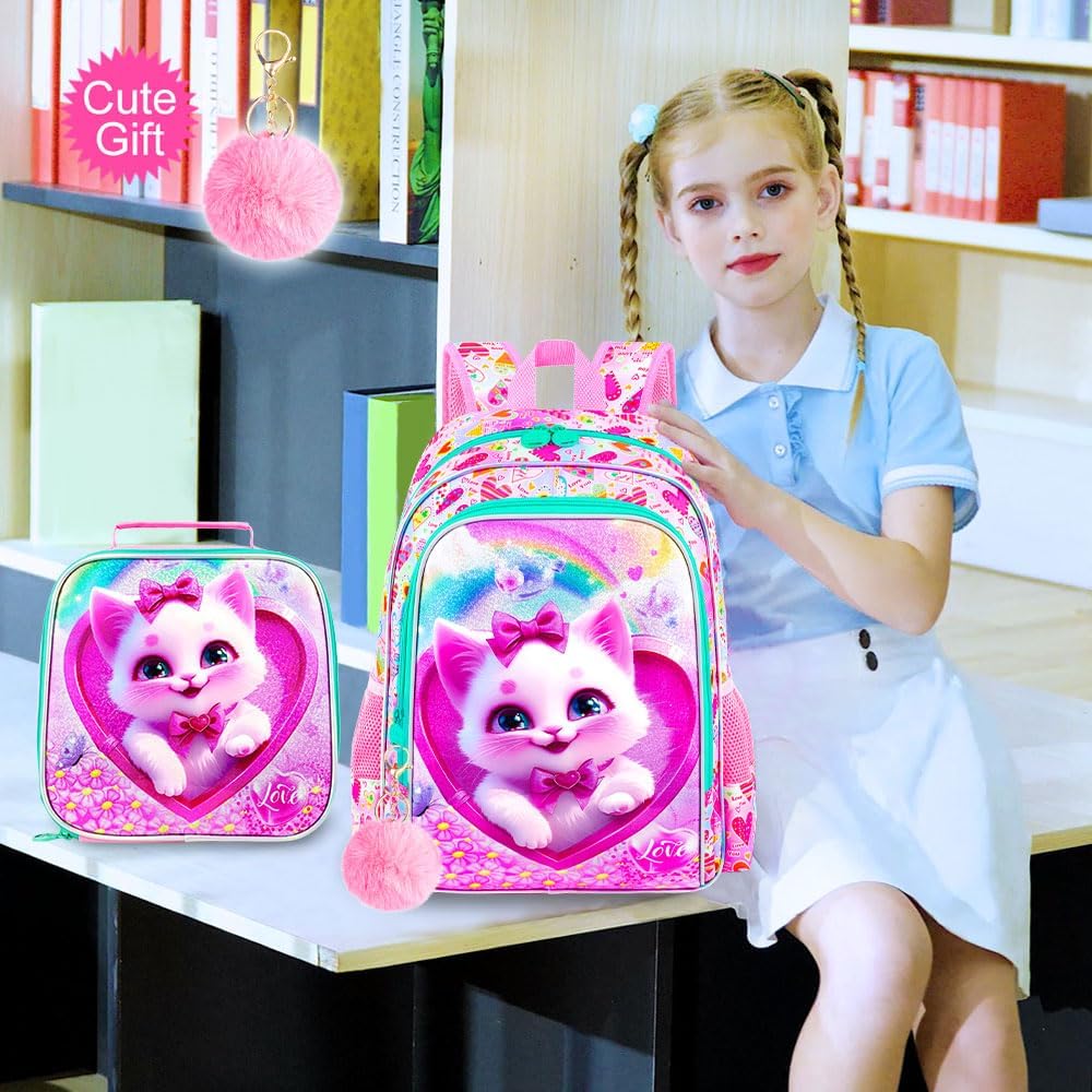 16" Backpack for Girls Boys 4-8, 3Pcs Kids Bookbag Set with Lunch Box, School Bag for Preschool Kindergarten
