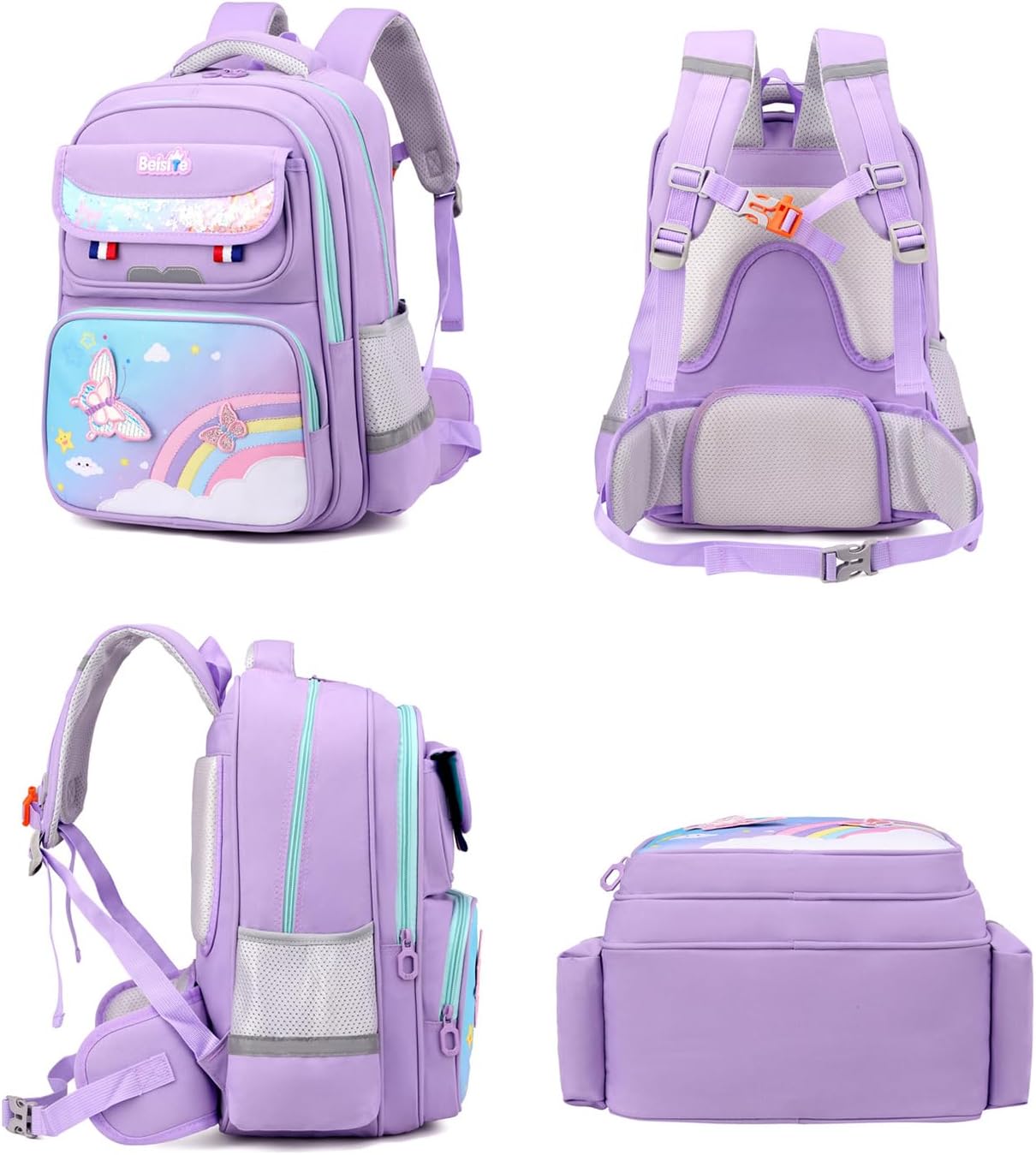 JiaYou Unisex Child Backpack Multi Layer Primary School Daypack with Detachable waist belt(Blue Purple,17 Liters)