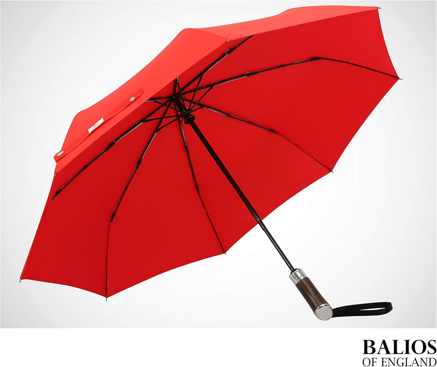 Balios (Designed in UK) Travel Umbrella Luxurious Golden Hardwood Handle Auto Open & Close Windproof Frame Single Canopy Automatic Folding Umbrella Men's & Ladies