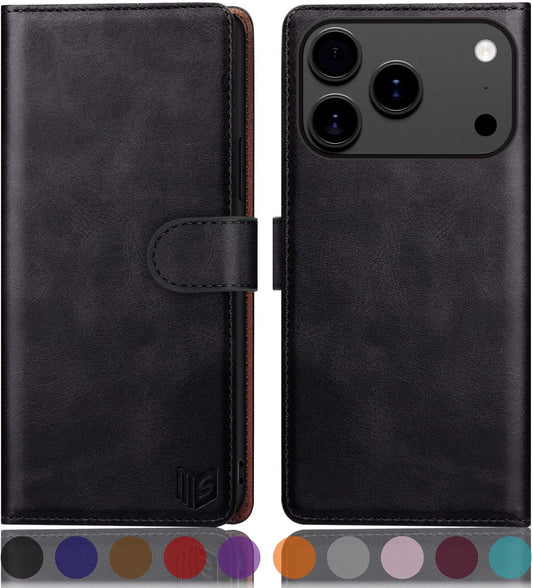 SUANPOT Compatible with iPhone 17 Pro Max 6.9" Wallet case with RFID Blocking Credit Card Holder,Flip Book PU Leather Protective Cover Women Men for Apple 17 Pro Max Phone case Black