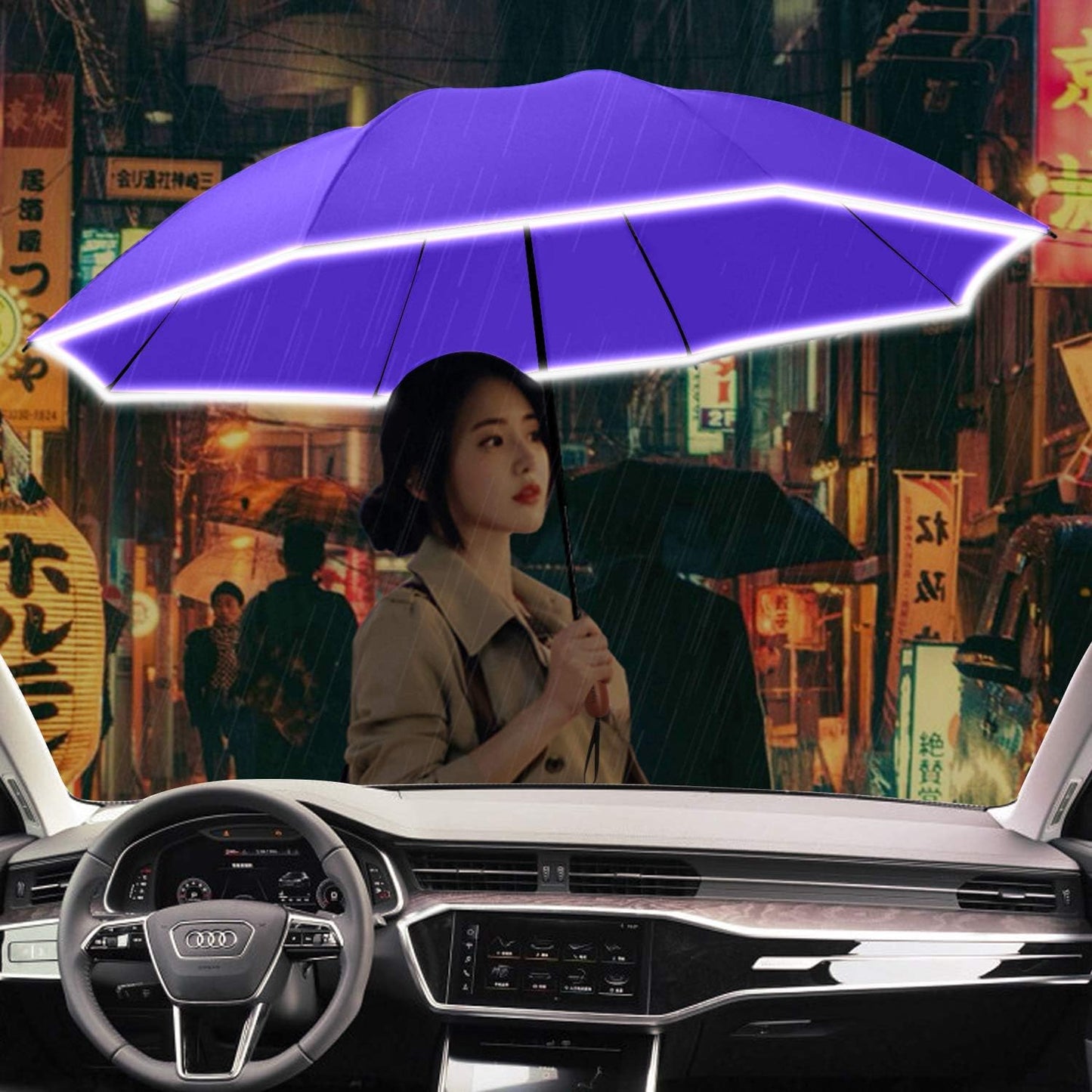 Lejorain Golf Large Inverted Umbrella - Black Big Windproof Heavy Duty Upside Down 46/50/54 Inch Compact Reverse Car Automatic Folding Reflective Umbrella